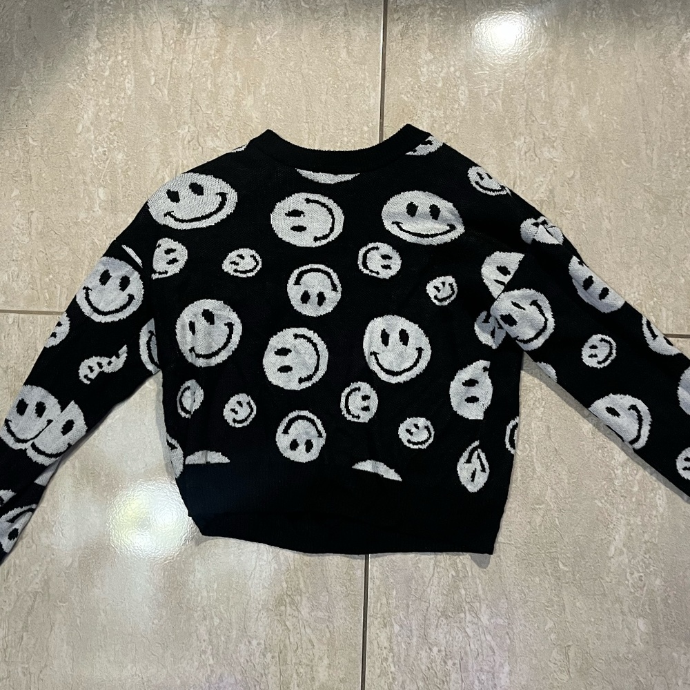 Black and white happy face sweater